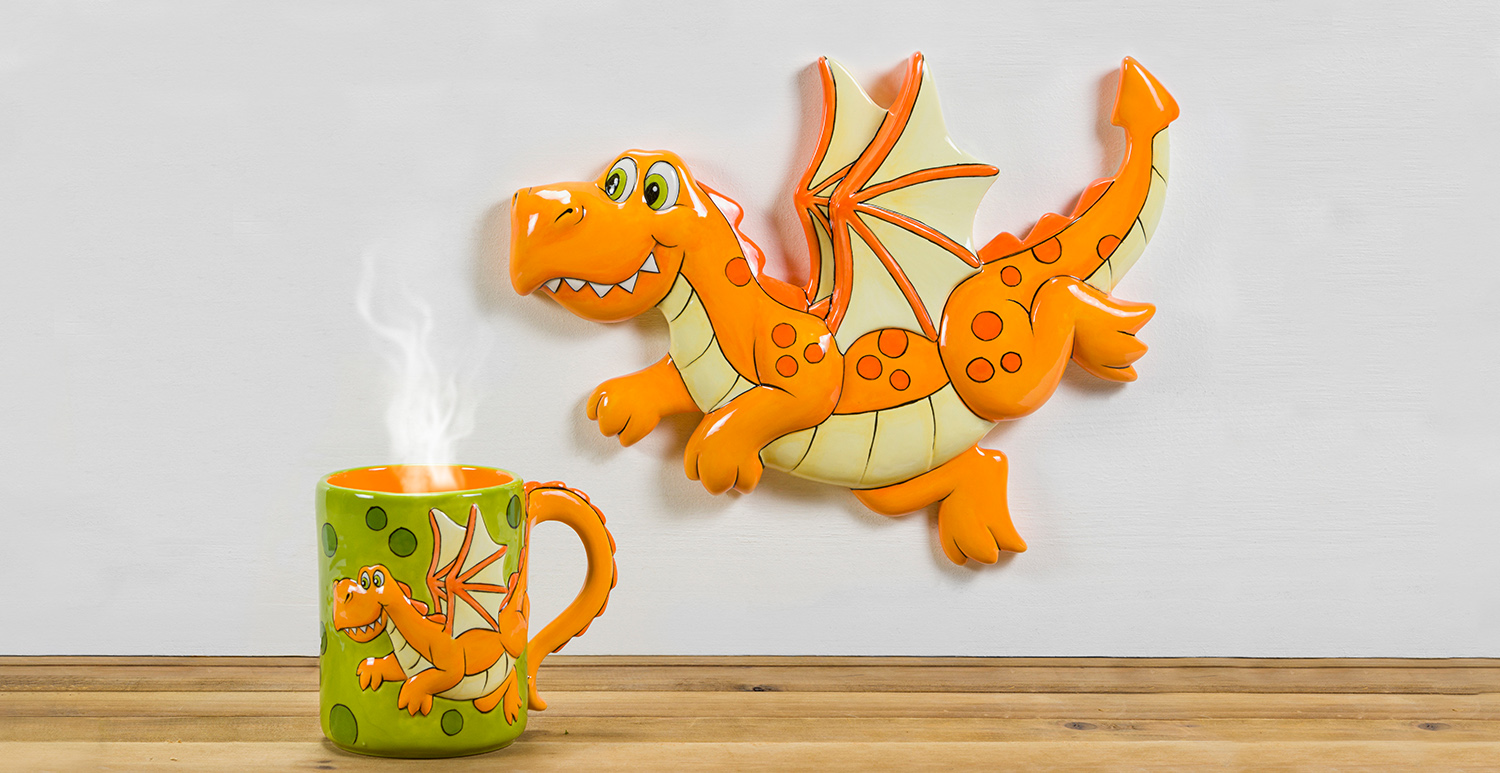 Orange Dragon Plaque and Mug
