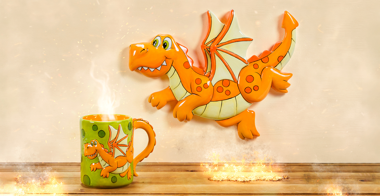 Orange Dragon Plaque and Mug