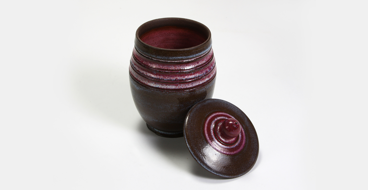 Raspberry & Opal on Dark Clay Jar