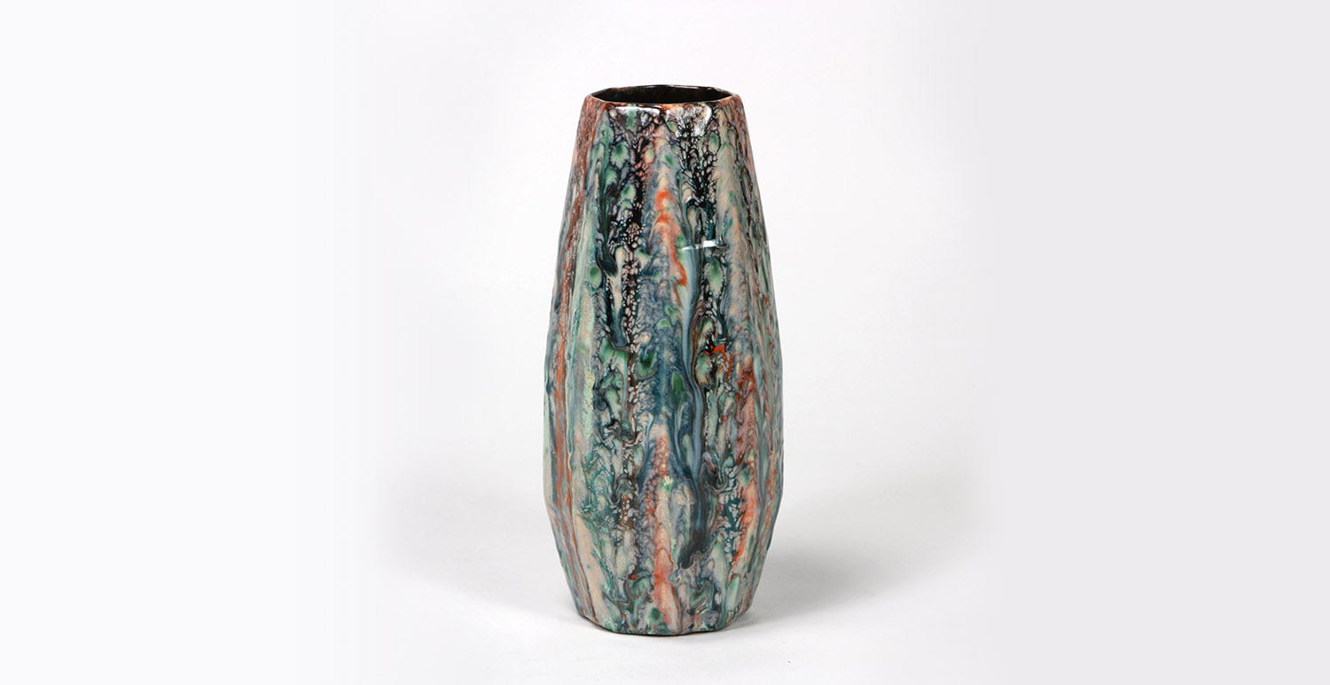 Green/Orange Crystal Faceted Vase