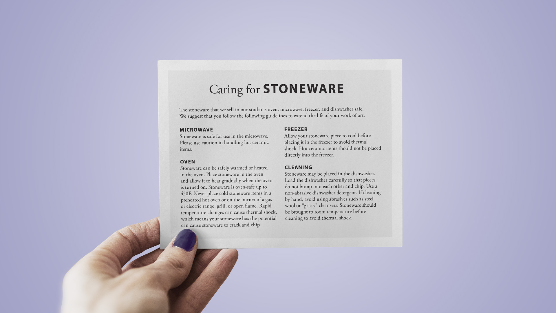 Stoneware Care Card
