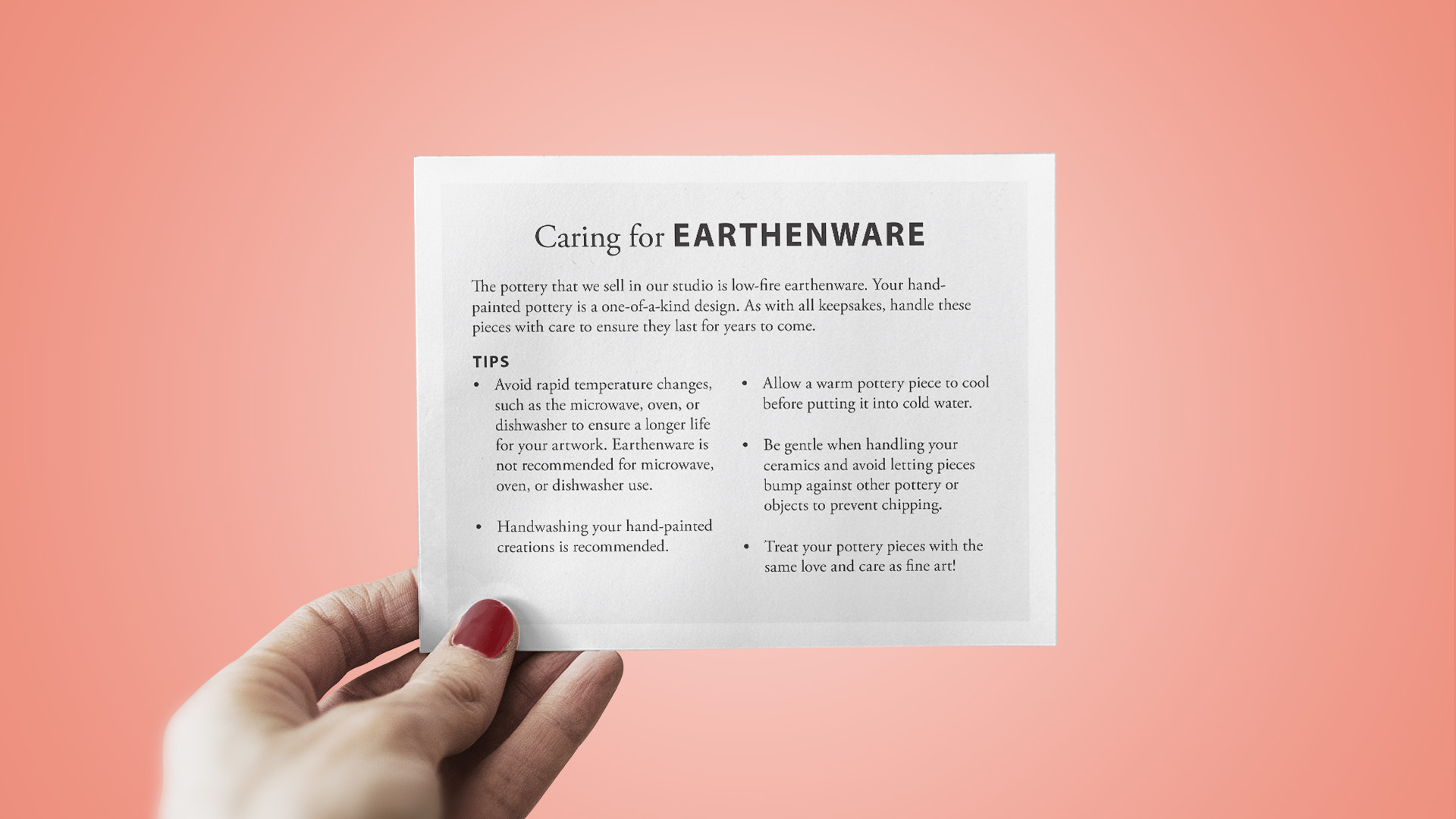 Earthenware Care Card