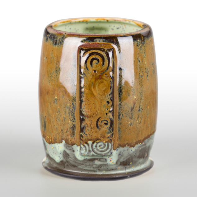 SW-130 Copper Jade over SW-221 Mint Speck on EG-006 Sparkle Black Engobe