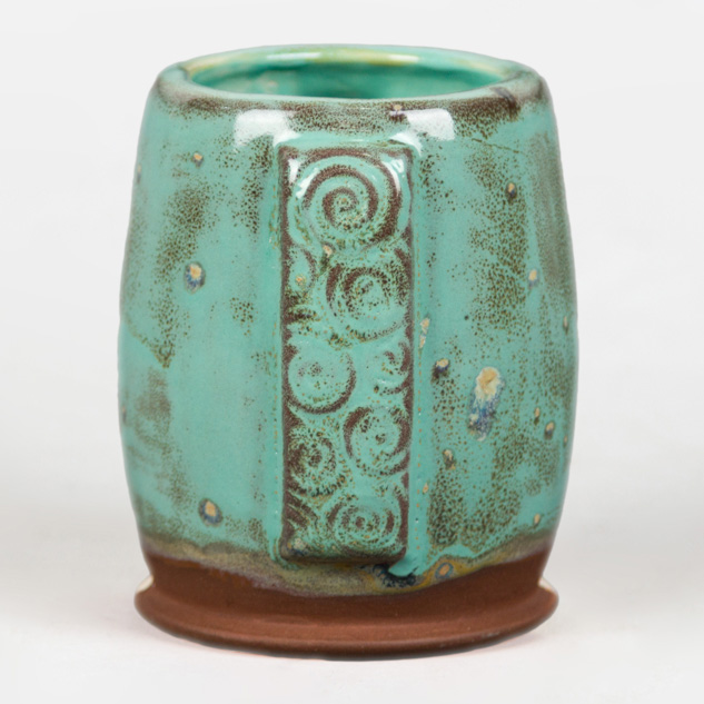 SW-515 Aqua Gloss over SW-146 Aurora Green on EG-003 Brick Red Engobe