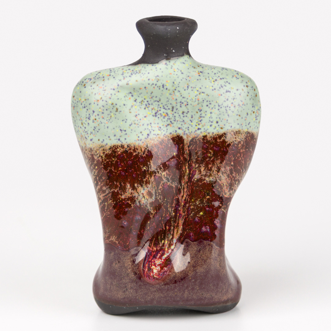 SW-221 Mint Speck over SW-113 Speckled Plum on EG-006 Sparkle Black Engobe